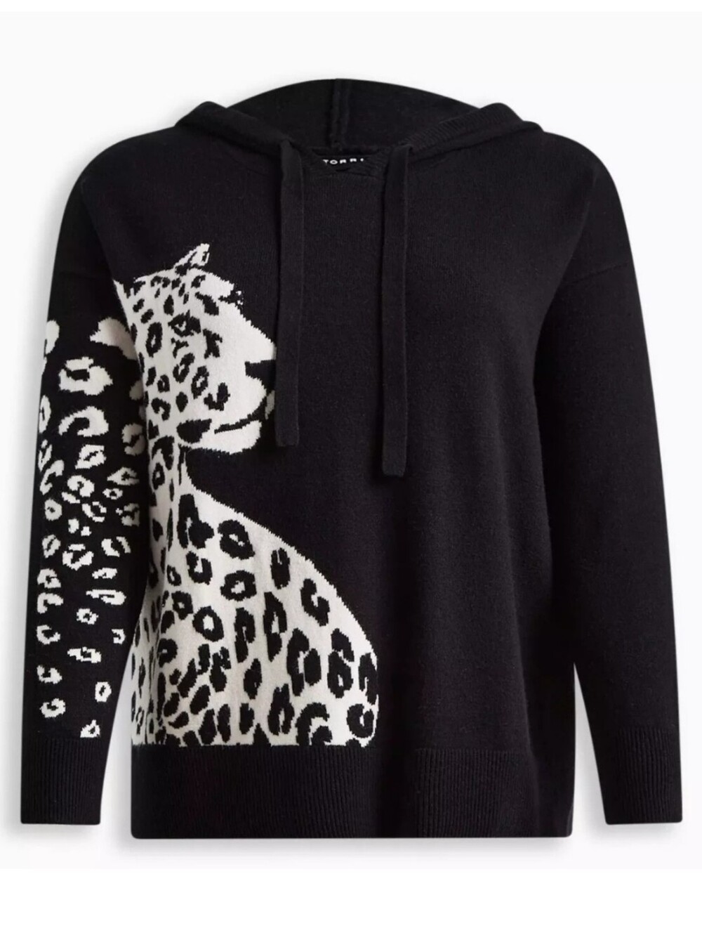 Torrid 2 Leopard Graphic Hooded Sweater Black White 3971-CX